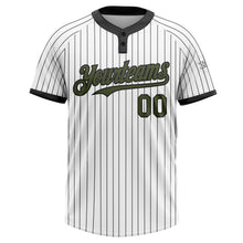 Load image into Gallery viewer, Custom White Black Pinstripe Olive Two-Button Unisex Softball Jersey
