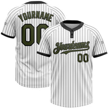 Load image into Gallery viewer, Custom White Black Pinstripe Olive Two-Button Unisex Softball Jersey
