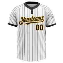 Load image into Gallery viewer, Custom White Black Pinstripe Gold Two-Button Unisex Softball Jersey
