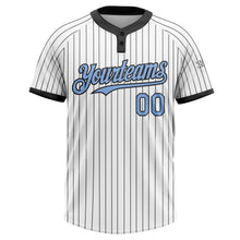 Load image into Gallery viewer, Custom White Black Pinstripe Light Blue Two-Button Unisex Softball Jersey
