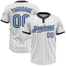 Load image into Gallery viewer, Custom White Black Pinstripe Light Blue Two-Button Unisex Softball Jersey
