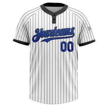 Custom White Black Pinstripe Thunder Blue Two-Button Unisex Softball Jersey