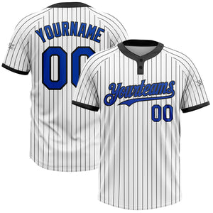 Custom White Black Pinstripe Thunder Blue Two-Button Unisex Softball Jersey