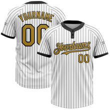 Load image into Gallery viewer, Custom White Black Pinstripe Old Gold Two-Button Unisex Softball Jersey
