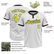 Load image into Gallery viewer, Custom White Black Pinstripe Neon Yellow Two-Button Unisex Softball Jersey
