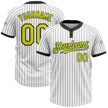 Load image into Gallery viewer, Custom White Black Pinstripe Neon Yellow Two-Button Unisex Softball Jersey
