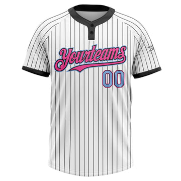 Custom White Black Pinstripe Light Blue-Pink Two-Button Unisex Softball Jersey