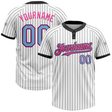 Загрузить изображение в средство просмотра галереи, Custom White Black Pinstripe Light Blue-Pink Two-Button Unisex Softball Jersey
