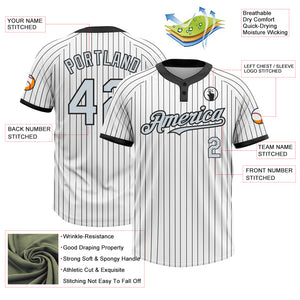 Custom White Black Pinstripe Silver-Black Two-Button Unisex Softball Jersey