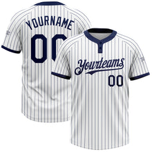 Laden Sie das Bild in den Galerie-Viewer, Custom White Navy Pinstripe Navy Two-Button Unisex Softball Jersey
