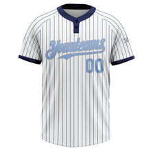 Laden Sie das Bild in den Galerie-Viewer, Custom White Navy Pinstripe Light Blue-Gray Two-Button Unisex Softball Jersey
