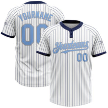 Laden Sie das Bild in den Galerie-Viewer, Custom White Navy Pinstripe Light Blue-Gray Two-Button Unisex Softball Jersey
