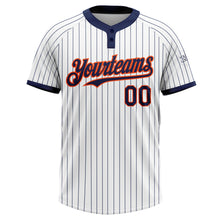 Загрузить изображение в средство просмотра галереи, Custom White Navy Pinstripe Orange Two-Button Unisex Softball Jersey
