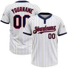 Загрузить изображение в средство просмотра галереи, Custom White Navy Pinstripe Red Two-Button Unisex Softball Jersey
