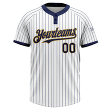 Загрузить изображение в средство просмотра галереи, Custom White Navy Pinstripe Old Gold Two-Button Unisex Softball Jersey
