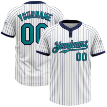 Загрузить изображение в средство просмотра галереи, Custom White Navy Pinstripe Teal Two-Button Unisex Softball Jersey
