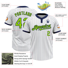 Laden Sie das Bild in den Galerie-Viewer, Custom White Navy Pinstripe Neon Green Two-Button Unisex Softball Jersey
