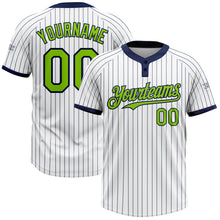 Laden Sie das Bild in den Galerie-Viewer, Custom White Navy Pinstripe Neon Green Two-Button Unisex Softball Jersey
