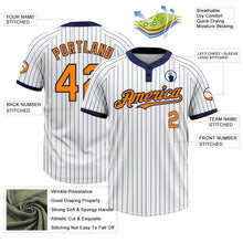 Laden Sie das Bild in den Galerie-Viewer, Custom White Navy Pinstripe Bay Orange Two-Button Unisex Softball Jersey
