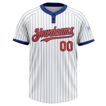 Laden Sie das Bild in den Galerie-Viewer, Custom White Royal Pinstripe Orange Two-Button Unisex Softball Jersey
