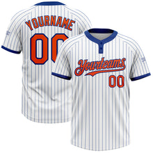 Laden Sie das Bild in den Galerie-Viewer, Custom White Royal Pinstripe Orange Two-Button Unisex Softball Jersey
