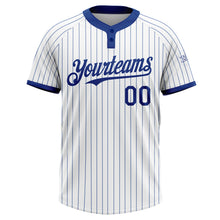 Laden Sie das Bild in den Galerie-Viewer, Custom White Royal Pinstripe Royal Two-Button Unisex Softball Jersey
