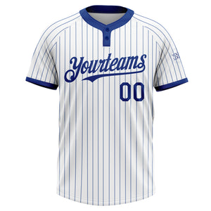 Custom White Royal Pinstripe Royal Two-Button Unisex Softball Jersey