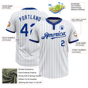 Custom White Royal Pinstripe Royal Two-Button Unisex Softball Jersey