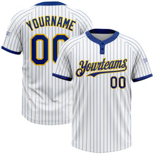 Charger l&#39;image dans la galerie, Custom White Royal Pinstripe Yellow Two-Button Unisex Softball Jersey
