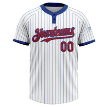 Laden Sie das Bild in den Galerie-Viewer, Custom White Royal Pinstripe Red Two-Button Unisex Softball Jersey
