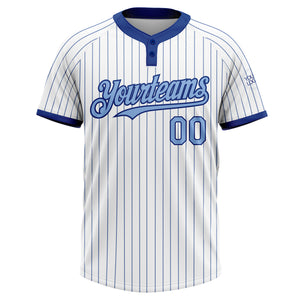 Custom White Royal Pinstripe Light Blue Two-Button Unisex Softball Jersey