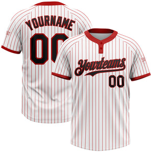 Custom White Red Pinstripe Black Two-Button Unisex Softball Jersey