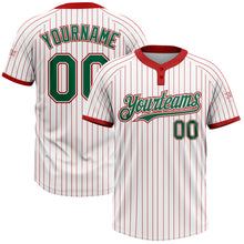 Загрузить изображение в средство просмотра галереи, Custom White Red Pinstripe Kelly Green Two-Button Unisex Softball Jersey
