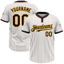 Charger l&#39;image dans la galerie, Custom White Brown Pinstripe Gold Two-Button Unisex Softball Jersey
