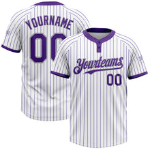 Laden Sie das Bild in den Galerie-Viewer, Custom White Purple Pinstripe Gray Two-Button Unisex Softball Jersey
