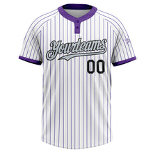 Charger l&#39;image dans la galerie, Custom White Purple Pinstripe Black-Silver Two-Button Unisex Softball Jersey
