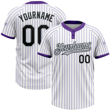 Charger l&#39;image dans la galerie, Custom White Purple Pinstripe Black-Silver Two-Button Unisex Softball Jersey
