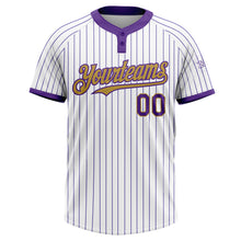 Charger l&#39;image dans la galerie, Custom White Purple Pinstripe Old Gold Two-Button Unisex Softball Jersey
