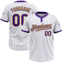 Charger l&#39;image dans la galerie, Custom White Purple Pinstripe Old Gold Two-Button Unisex Softball Jersey
