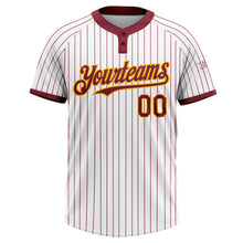 Charger l&#39;image dans la galerie, Custom White Crimosn Pinstripe Gold Two-Button Unisex Softball Jersey
