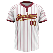 Загрузить изображение в средство просмотра галереи, Custom White Crimosn Pinstripe Old Gold Two-Button Unisex Softball Jersey
