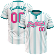 Загрузить изображение в средство просмотра галереи, Custom White Teal Pinstripe Pink Two-Button Unisex Softball Jersey
