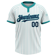 Charger l&#39;image dans la galerie, Custom White Teal Pinstripe Navy Two-Button Unisex Softball Jersey
