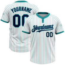 Загрузить изображение в средство просмотра галереи, Custom White Teal Pinstripe Navy Two-Button Unisex Softball Jersey
