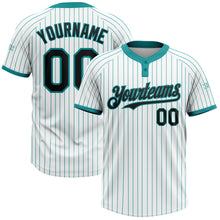 Загрузить изображение в средство просмотра галереи, Custom White Teal Pinstripe Black Two-Button Unisex Softball Jersey
