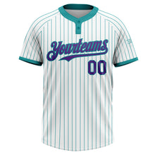 Загрузить изображение в средство просмотра галереи, Custom White Teal Pinstripe Purple Two-Button Unisex Softball Jersey
