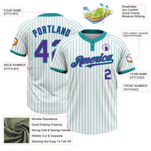 Charger l&#39;image dans la galerie, Custom White Teal Pinstripe Purple Two-Button Unisex Softball Jersey
