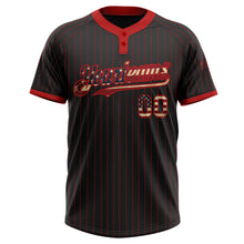 Laden Sie das Bild in den Galerie-Viewer, Custom Black Red Pinstripe Vintage USA Flag Two-Button Unisex Softball Jersey
