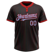 Load image into Gallery viewer, Custom Black Red Pinstripe Light Blue Two-Button Unisex Softball Jersey
