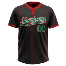 Load image into Gallery viewer, Custom Black Red Pinstripe Kelly Green-White Two-Button Unisex Softball Jersey
